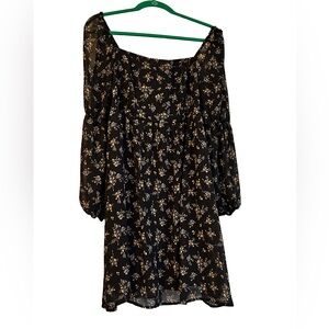 Exlura Women’s Black Floral Babydoll Dress Balloon Sleeve Fairy Whimsigoth XXL